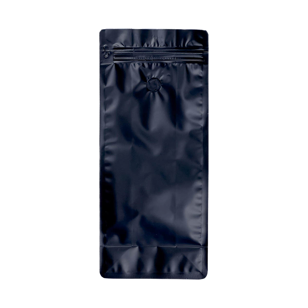 Черный матовый квадропак пакет с клапаном и зип-локом на 1 кг кофе